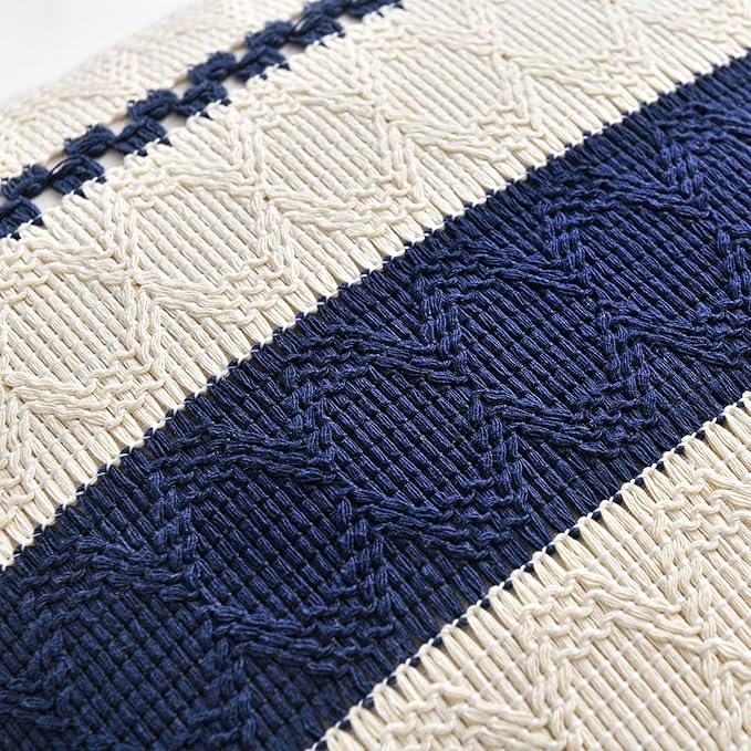 Fancy Homi Set of 1 Navy Blue Decorative Throw Pillow Covers 18x18 Inch for Couch Bed Sofa Living Room Office, Aesthetic Modern Organic Farmhouse Home Decor, Soft Cotton Woven Textured Cushion Case