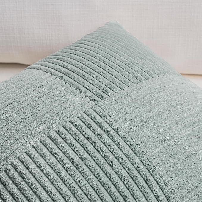 Fancy Homi 2 Packs Grey Blue Samll Decorative Throw Pillow Covers 12x12 Inch with for Couch Bed Sofa, Rustic Farmhouse Boho Home Decor, Soft Corss Patchwork Corduroy Square Cushion Case 30x30 cm