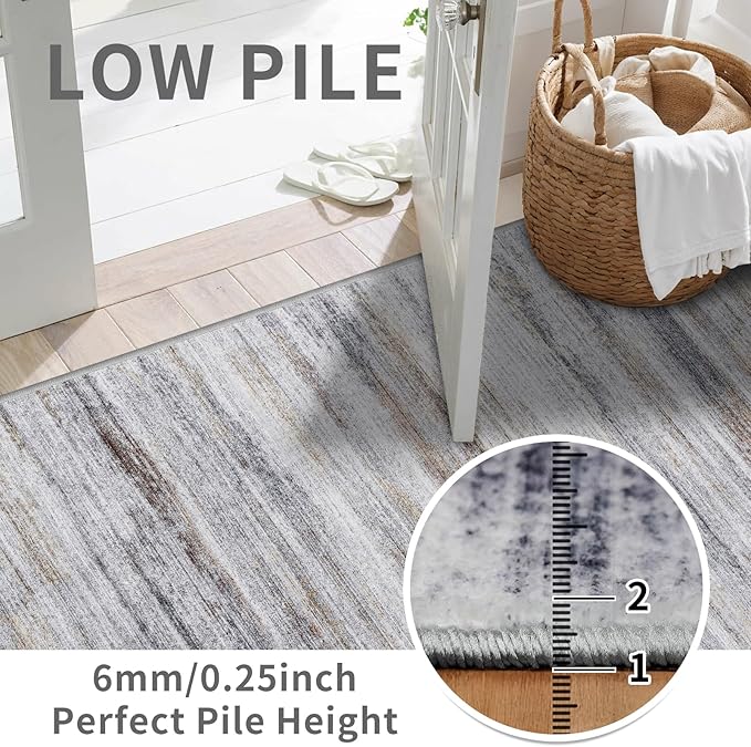 3x8 Washable Runner Rug for Family: Easy-to-Clean Runners for Hallway Entryway Kitchen Bedroom - Stain and Water Resistant Rugs with Non-Slip Backing - Soft Low-Pile Carpet Beige Grey