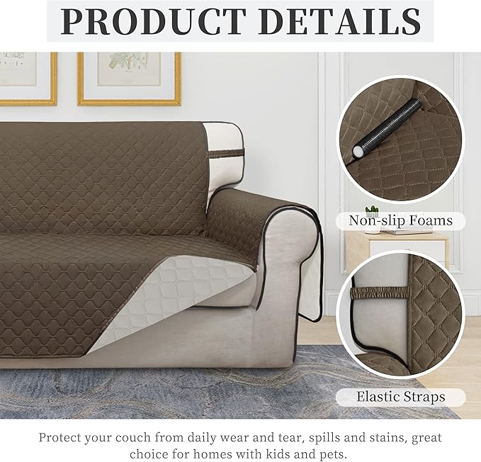 ISSUNTEX Double Protection 100% Waterproof Sofa Covers for Living Room, Reversible Couch Covers for 3 Cushion Couch Sofa, Furniture Protector Sofa Cover for Pets (X Large, Camel/Ivory)
