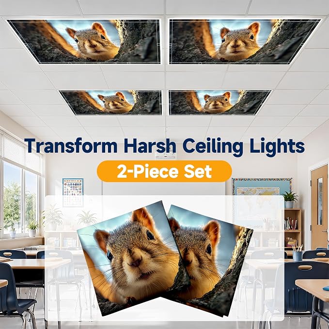 2 Pack Tree Hole Squirrel Decorative Ceiling Light Covers, Magnetic 4x2 Ft - Image 6