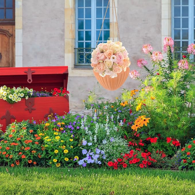 FRCOLOR Hanging Planter with Drainage Hole Wall-Mounted Balcony Flower Pot Red - Image 6
