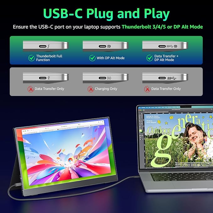 kksmart Portable Monitor for Laptop MacBook Surface PC Xbox PS5, Travel Monitor - Image 3