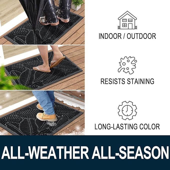 Colorxy Waterproof Doormat, Sturdy Natural Rubber Front Indoor Mat, Non Slip Low Profile Indoor Outdoor Door Mats, Stain and Fade Resistant Floor Mat, Easy Clean Patio Entrance Mat, 59''x20'', Black