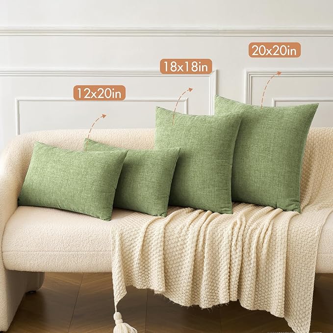 MIULEE Pack of 2 Couch Throw Pillow Covers 18x18 Inch Spring Soft Sage Green Chenille Pillow Covers for Sofa Living Room Solid Dyed Pillow Cases