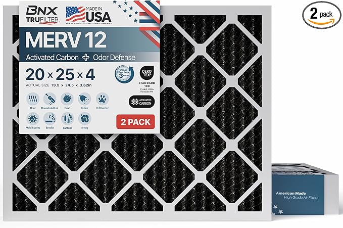 BNX TruFilter 20x25x4 MERV 12 Activated Carbon Air Filter by BNX