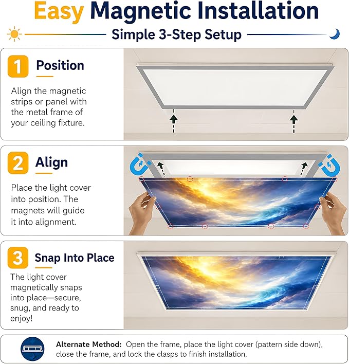 2 Pack Golden Nebula Sky Decorative Ceiling Light Covers, Magnetic 4x2 Ft - Image 7