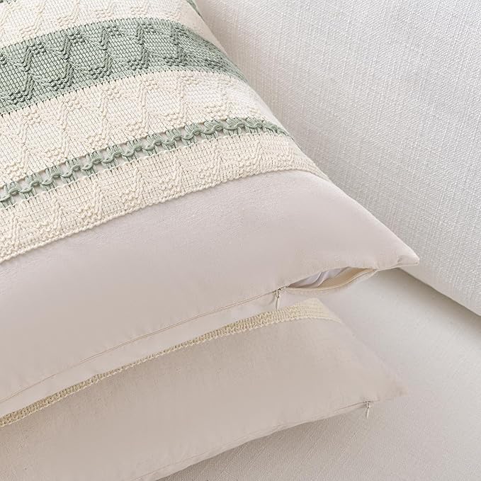 Fancy Homi Set of 1 Sage Green Boho Decorative Throw Pillow Covers 22x22 Inch for Living Room Bedroom Couch Bed Indoors, Rustic Retro Cushion Case 55x55 cm, Bohemian Room Home Decor