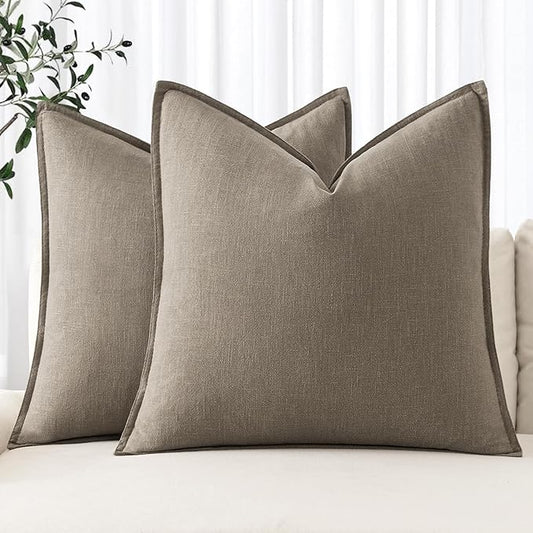 MIULEE Decorative Linen Pillow Covers 20x20 Inch Tan TaupeBoho Farmhouse Neutral Winter Couch Throw Pillows for Bed Pack of 2 Accent Modern Pillowcase Sofa Livingroom Home Decor