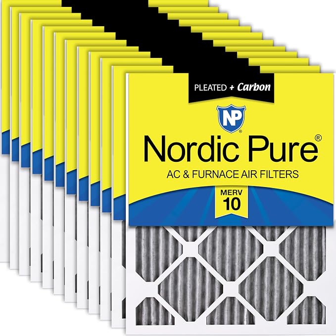 Nordic Pure 12x24x1 Pleated MERV 10 Plus Carbon Air Filters 12 Pack | Actual by NordicPure