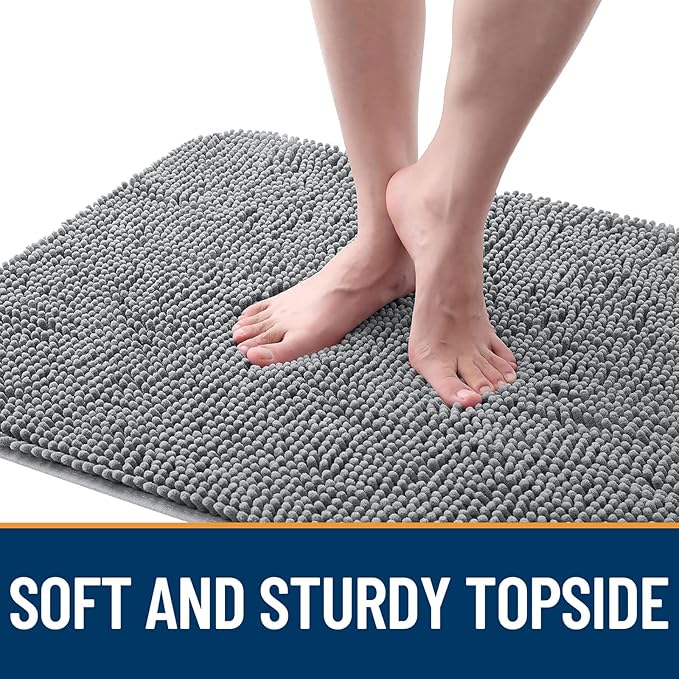 OLANLY Dog Door Mat for Muddy Paws 59x32, Absorbs Moisture and Dirt, Absorbent Non-Slip Washable Doormat, Quick Dry Chenille Mud Mat for Dogs, Entry Indoor Entryway Carpet for Inside Floor, Grey