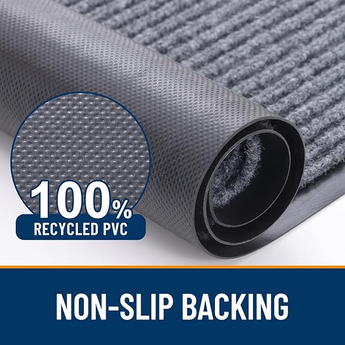 OLANLY Front Door Mat Indoor Outdoor Entrance, 2-Pack 71 x 23 Inch, Waterproof Heavy Duty Doormat, Fade Resistant, Low Profile, Easy Clean Patio Porch Welcome Floor Mats for Entry, Light Gray