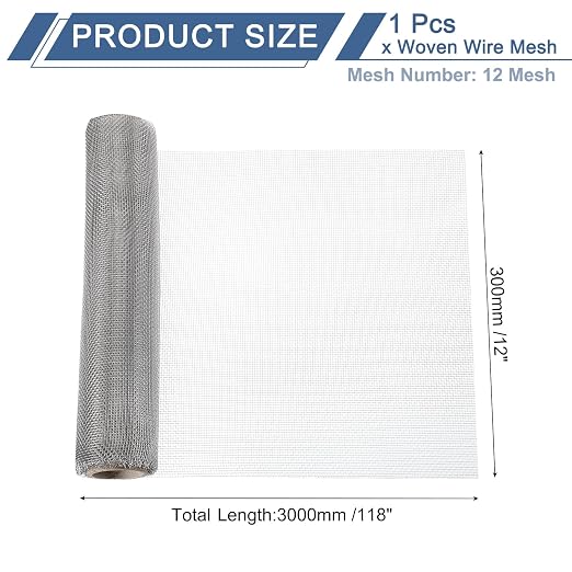uxcell 12 Mesh 118" x 12" Woven Wire Mesh, 304 Stainless Steel Air Vent Filter - Image 2