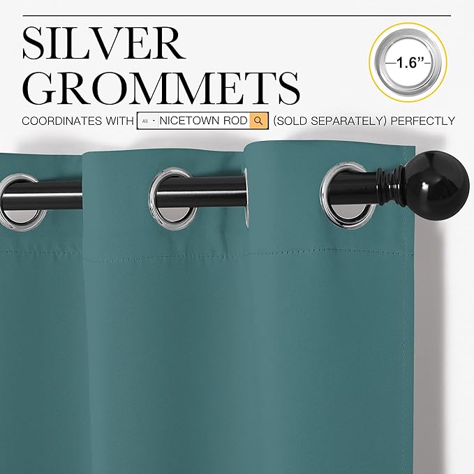 NICETOWN Bedroom Curtain Panels Blackout Draperies, Thermal Insulated Solid Grommet Blackout Curtains/Drapes (Sea Teal, One Pair, 29 by 45-Inch)