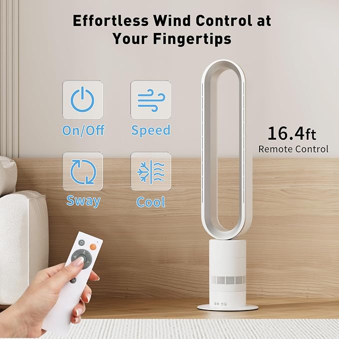 Xcity H601 Bladeless Tower Fan, 10 Cooling Speeds, Remote Control, Ultra-Quiet - Image 6