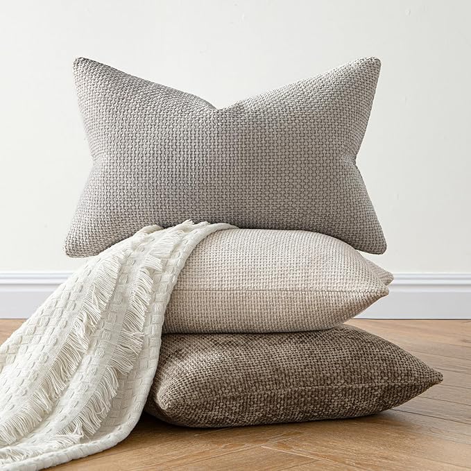 MIULEE Pack of 2 Lumbar Couch Throw Pillow Covers 20x12 Inch Light Gray Modern Boho Accent Decorative Pillow Covers Soft Chenille Farmhouse Cushion Covers for Home Decor Bed Sofa Living Room