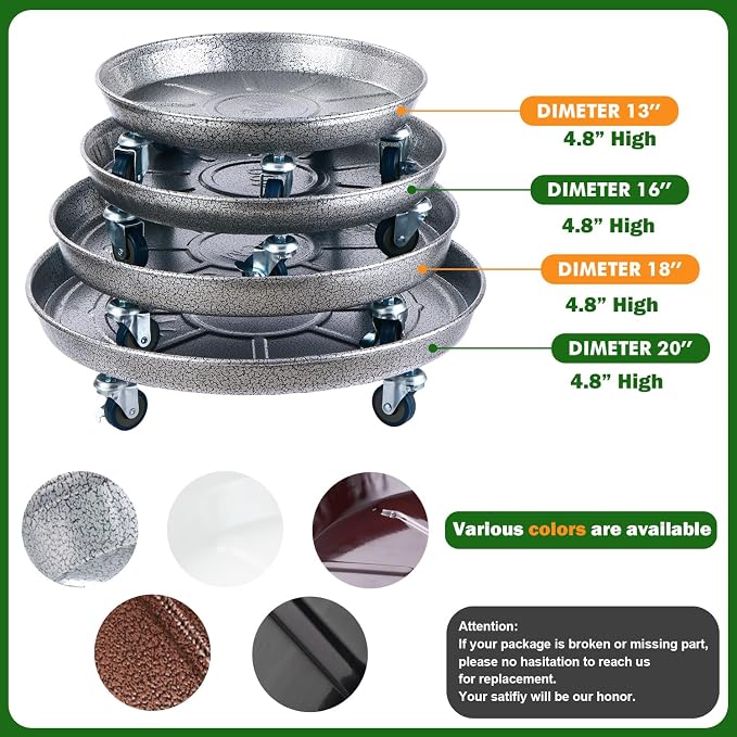 Planterhoma 3 Packs 13 inches Metal Plant Caddy - Image 3