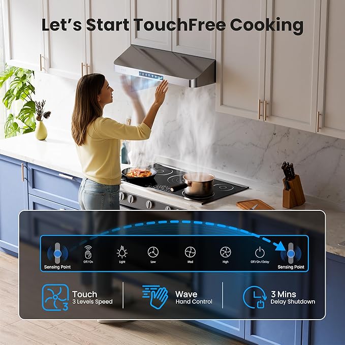 Range Hood 42 Inch Under Cabinet, 980CFM Fast Venting Ducted, Kitchen Hood - Image 3