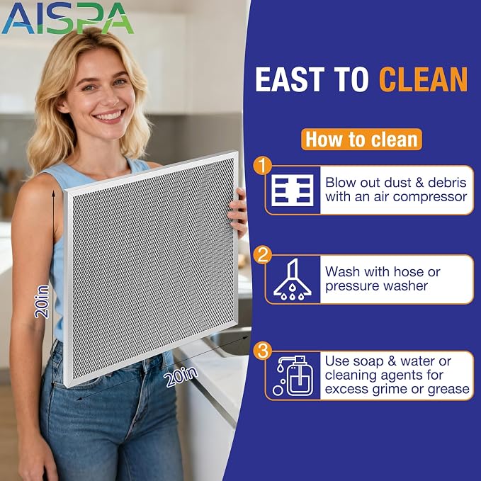 AC Filter 20x20x1, MERV 11, 2 Pack | Washable and Reusable, Aluminum Alloy Frame - Image 2
