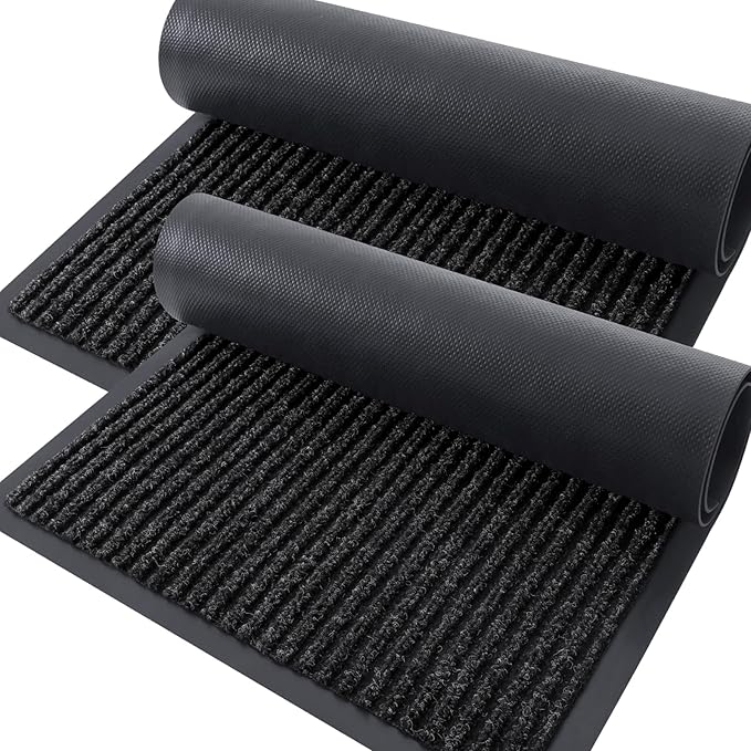 OLANLY Front Door Mat Indoor Outdoor Entrance, 2-Pack 71 x 23 Inch, Waterproof Heavy Duty Doormat, Fade Resistant, Low Profile, Easy Clean Patio Porch Welcome Floor Mats for Entry, Off-Black