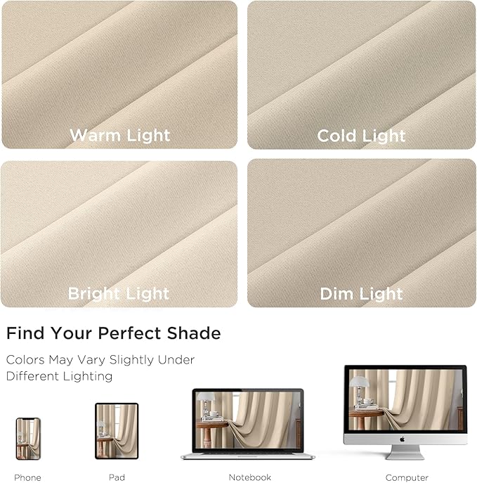 CUCRAF Light Beige Blackout Curtains 108 inch Length 2 Panels Set, Rod Pocket Room Darkening Drapes for Bedroom Living Room, Insulated Thermal Light Blocking Window Curtain (W52 x L108 Inch)