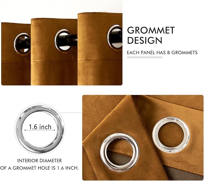 MIULEE Velvet Curtains Golden Brown Elegant Grommet Curtains Thermal Insulated Soundproof Room Darkening Curtains/Drapes for Classical Living Room Bedroom Decor 52 x 90 Inch Set of 2