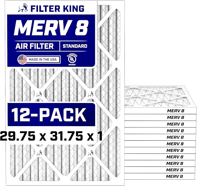 Filter King Air Filters 29.75x31.75x1 | 12 Pack | MERV 8 HVAC Pleated AC by FilterKing