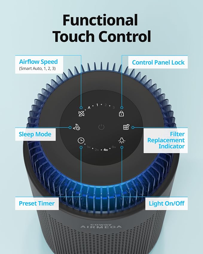 COWAY Air Purifiers for Home up to 810 ft², HEPA and Carbon Filter for Smoke - Image 8