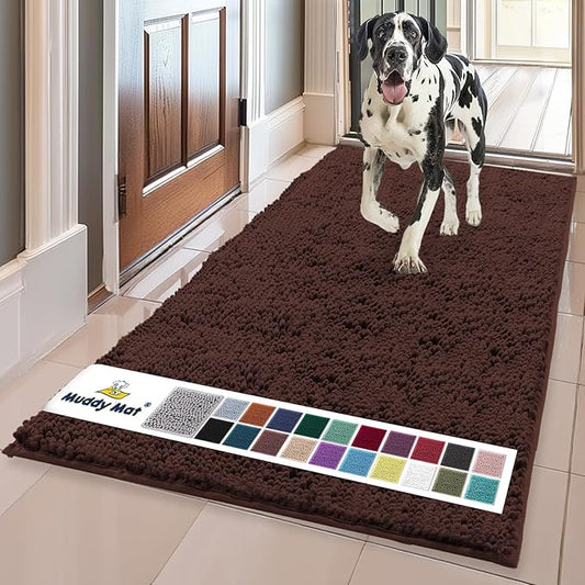 Muddy Mat® | Super Absorbent Door Mat Indoor, Microfiber Quick Dry Chenille Entryway Rug, Non-Slip Front Door Mat, Indoor Mats for Entryway, Machine Washable Pet Rug, Brown 36"x72"
