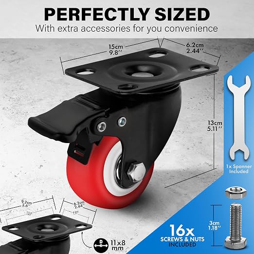 2 Inch Caster Wheels Heavy Duty Casters Set of 4 Lockable Cart Wheels - Image 2