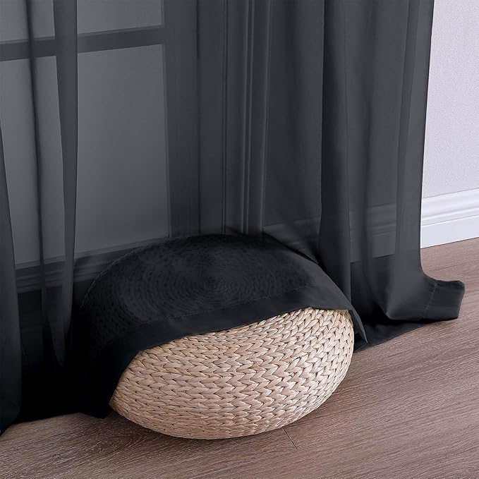 OWENIE Black Sheer Curtains, Sheer Curtains 96 inches Long 2 Panels Set, Rod Pocket Voile Fimly Sheer Drapes for Living Room/Bedroom, 2pcs, Each 59" W x 96" L