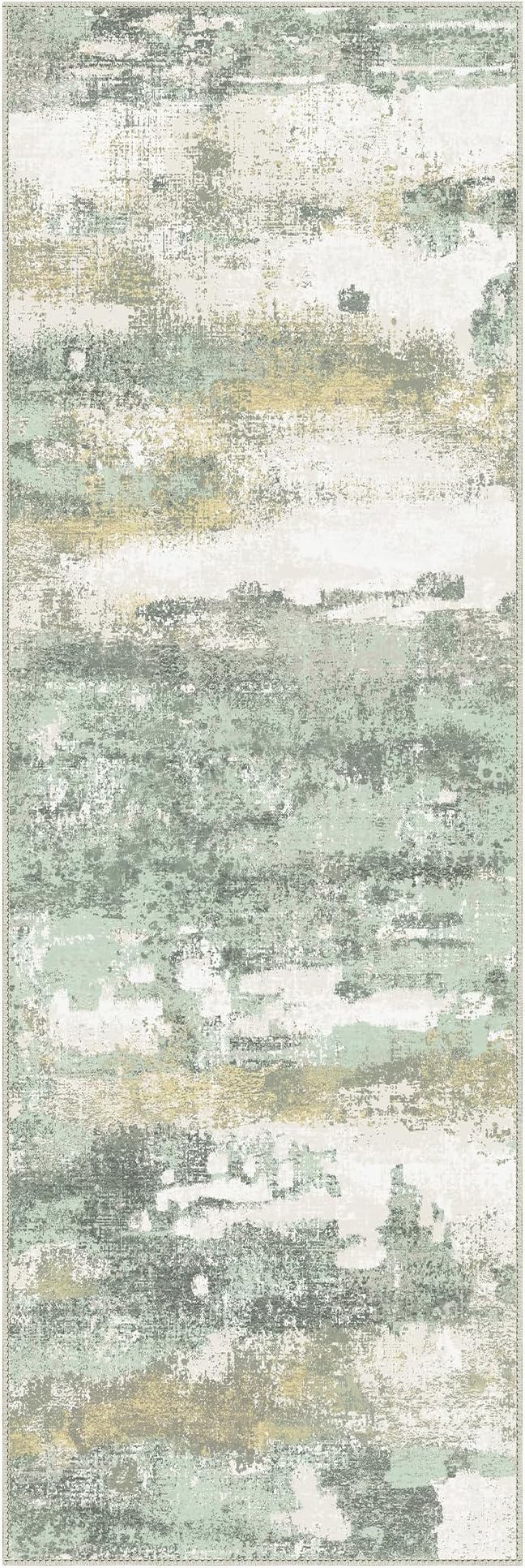 Runner Rug for Hallway Kitchen, 2x10 Machine Washable Runners Rug for Entryway, Light Green Soft Modern Abstract Throw Rugs, Low Pile Floor Carpet with Non Slip Backing