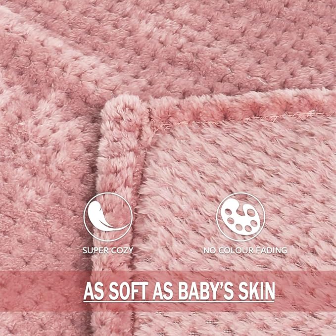 Exclusivo Mezcla Fleece Bed Blanket Twin Size, Super Soft and Warm Blankets for Couch, Sofa and Bed Waffle Textured, Cozy, Fuzzy and Lightweight (Dusty Pink, 60x80 inches)