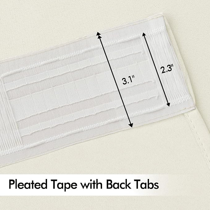 MIULEE Cream Back Tab Blackout Curtains 102 Inch Long 2 Panels Set for Bedroom, Rod Pocket/Pinch Pleated Thermal Insulated Living Room Darkening Light Blocking Floor to Ceiling Drapes