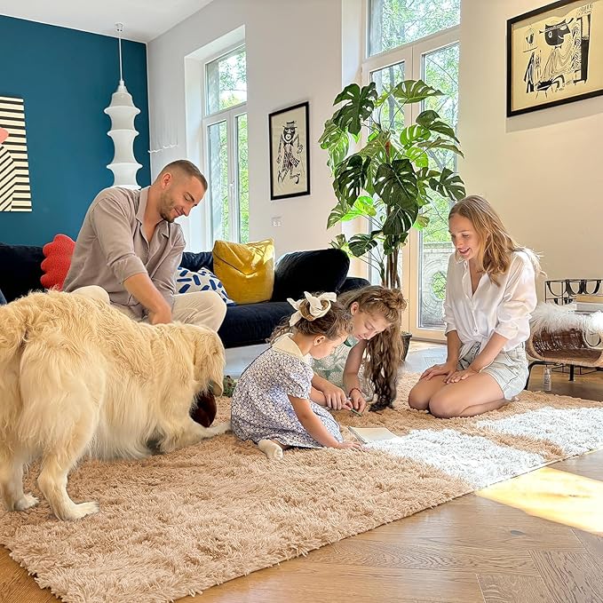 OLANLY 9x10 Machine Washable Large Area Rugs for Living Room, Bedroom, Soft Fluffy Shaggy Bedside Rug, Indoor Floor Carpet for Kids Girls and Boys, Dorms, Nursery, Home Decor Aesthetic, Beige