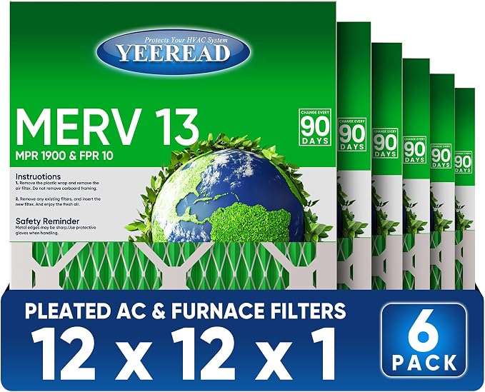 12x12x1 MERV 13 Air Filters, Actual Size: 11.7" x 11.7" x 0.75", Pleated Design by Unknown