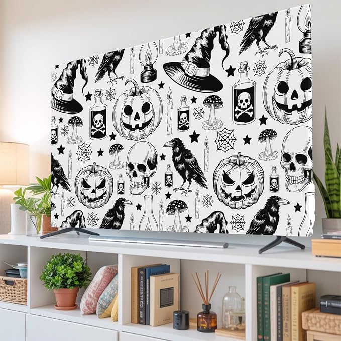 Scary Halloween Witch Hat Pumpkin Indoor TV Cover, Elastic TV Screen Protector - Image 6