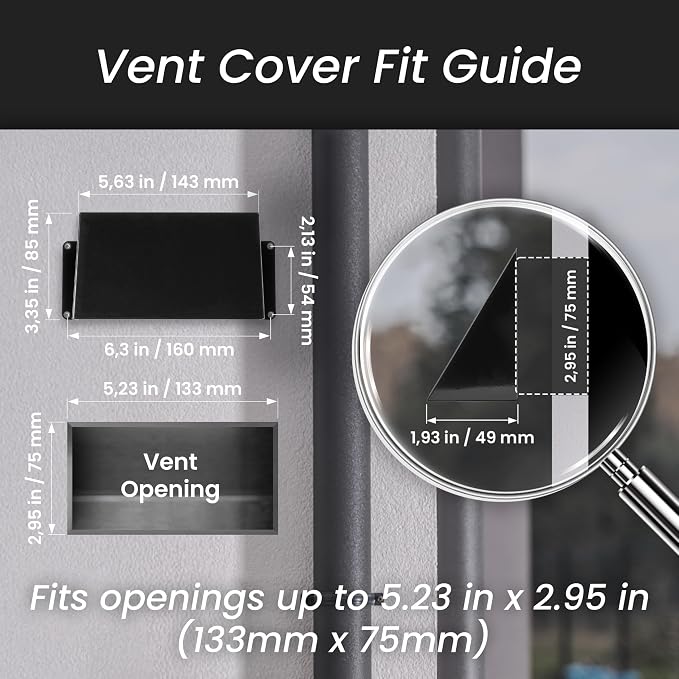 5.5" x 3" Black Galvanized Steel Vent Cover - Image 2