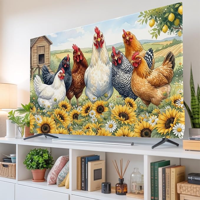 Farmhouse Animals Chickens Indoor TV Cover, Elastic TV Screen Protector by Unknown