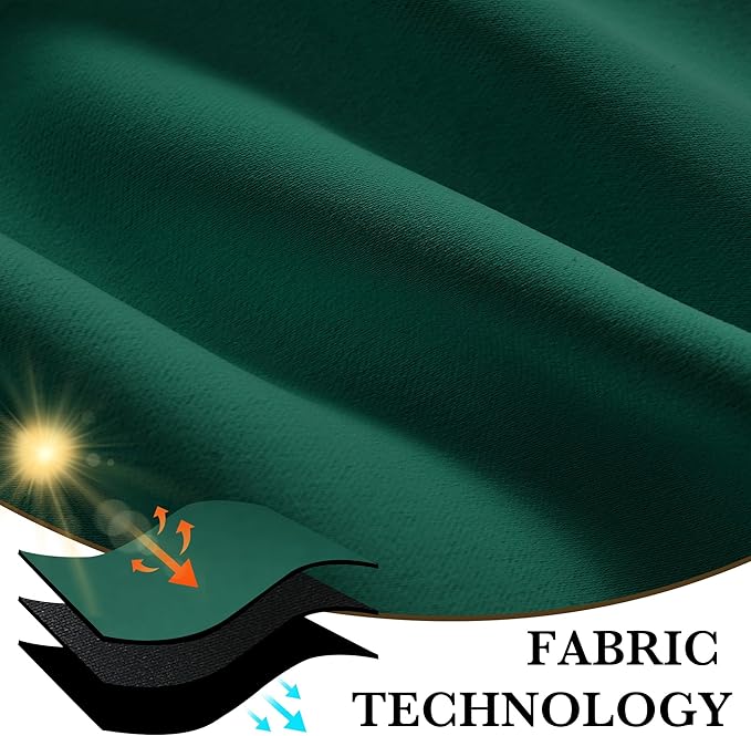 RYB HOME Bedroom Blackout Curtains 72 inches Long, 100% Blackout Thermal Insulated Noise Reducing Curtains for Living Room Nursury, 62 inches Wide by 72 inches Long, Dark Green