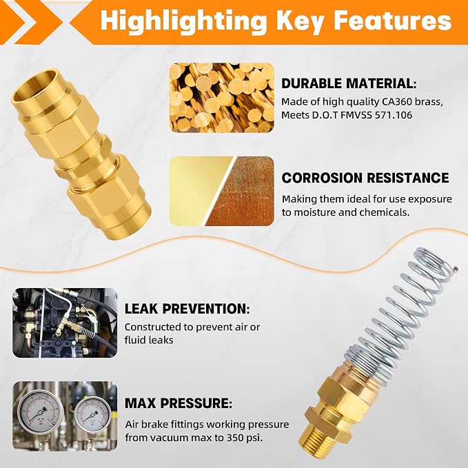 50PCS Brass DOT Air Brake Hose End Fitting Kit, Dazakoot J1402 Air Brake - Image 3
