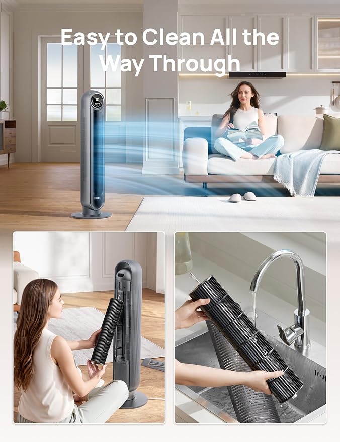 DREO Tower Fan for Bedroom, 25ft/s Velocity Quiet Floor Fan, 90° Oscillating - Image 6