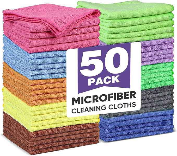 TEAWOO 10 Colors Microfiber Cleaning Cloths, 50 Pack Assorted Cleaning Rags by TEAWOO
