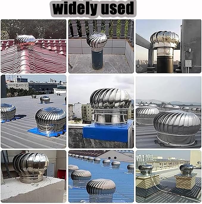 250 mm / 10 in Stainless Steel Turbine Roof Ventilator, 304 Grade Metal Wind - Image 7