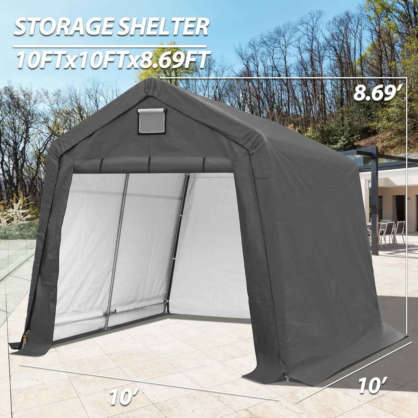 10' x 10' Outdoor Storage Shelter Shed, Portable Storage Shed Heavy Duty Portable Garage with Roll-up Zipper Door for Generator, Vehicles,Motorcycle