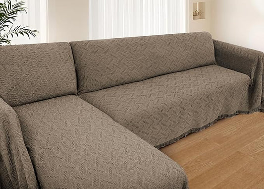 HOMERILLA Sectional Couch Covers for Sectional Sofa L Shaped Sofa Cover Blanket 2 Pieces L Shape Furniture Protector for Pets Dogs(Taupe, XX-Large)