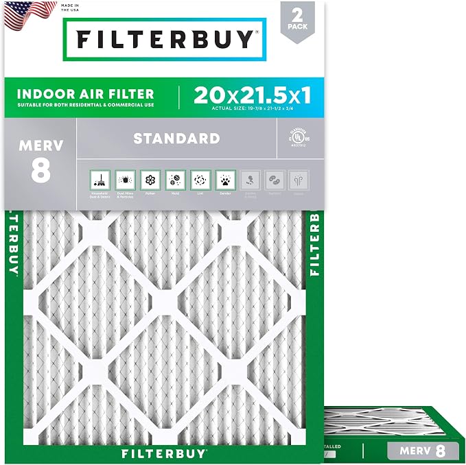 Filterbuy 20x21.5x1 Air Filter MERV 8 Essential Dust & Allergy Defense by Filterbuy