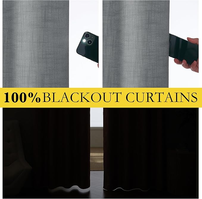 NICETOWN 100% Blackout Linen Texture Curtains 70 inches Long, Dove Grey, 2 Pcs, Thermal Insulated Full Blackout 2-Layer Lined Drapes, Energy Efficiency Window Draperies for Boy's Room