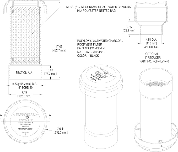 Polylok 6" Poly-Air™ Activated Carbon Vent Filter - Image 2