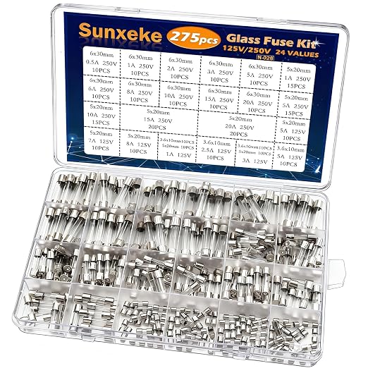 24 Values 275Pcs Fast Blow Glass Fuses Assortment Kit 250V 6x30mm 5x20mm 0.5A by Brandquality-Trustworthy